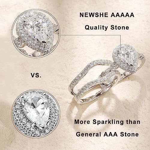 Newshe Wedding Bridal Band Ring Enhancer Engagement Ring Set For Women 925 Sterling Silver 3Ct Pear White Rose Gold 5A Cz Size 4-13 (White, 7) #TOP3
