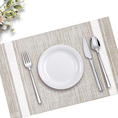 Yosichy Table Mats Set Of 6 Crossweave Woven Vinyl Placemats Heat Resistant Non-Slip Kitchen Placemats For Dining Table Washable Easy To Clean(White) #TOP5
