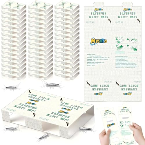 Mysora 96 Pack Silverfish Traps Indoor Sticky Silverfish Sheet with Dual-Color & Pattern Lure Detachable into 96 Small or 48 Large Insect Traps for Home Camping Centipedes & Crawling Insects