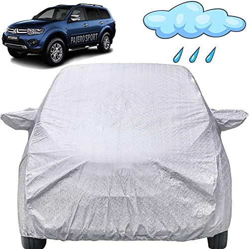 Image of Pajero Waterproof Car Cover with Mirror Pockets, Shinning Silver Design, Non Woven Fabric,Triple Stitched, Compatible with Mitsubishi Pajero Car Cover (All Models), Pajero Car Accessories
