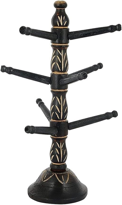 MAHANT Hand-Carved Wooden Bracelet Stand – 9-Tier Jewelry Organizer for Bangles, Cuffs, and Bracelets – Freestanding Display Rack for Vanity or Countertop – Solid Wood Design (Black Finish)
