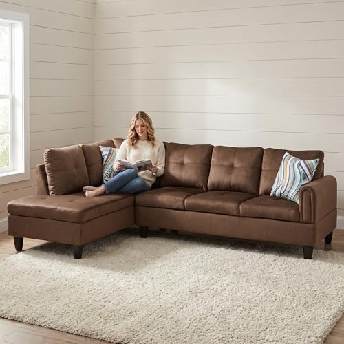 Image of L-Shaped Sectional Sofa, Modern 4-Seat Couch with Left Facing Chaise, Sectional Couch for Living Room, Apartment, Office, Chocolate