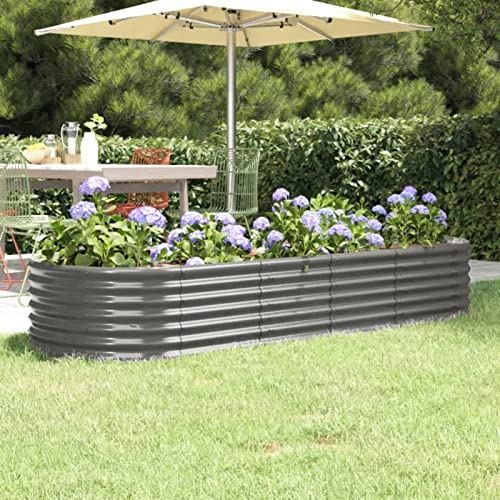 Norheim Macetero ovalado de acero, jardinera para flores, jardinera elevada con recubrimiento de polvo, gris acero, balcón, bancal de hierbas, jardinera grande, jardinera para verduras, 224 x 80 x 36