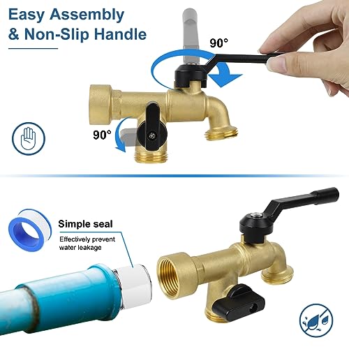Double Outdoor Faucet, Outside Tap Garden Water Faucet Wall Mounted 3/4 inch NPT Female Inlet & Two Outlets, Frost-proof Brass Outside Spigot for Home Balcony Hose Connector (Copper 3/4" Female Inlet) - Image 6