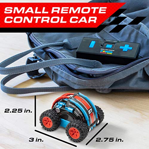 Power Your Fun Stunt Roller Mini Remote Control Car for Kids - Fast Mini Stunt RC Car, RC Toy Car 360 Flips, Tricks, and Spins with All-Terrain Tires and 2.4GHz Remote Control (Red/Blue) - Thumbnail 2