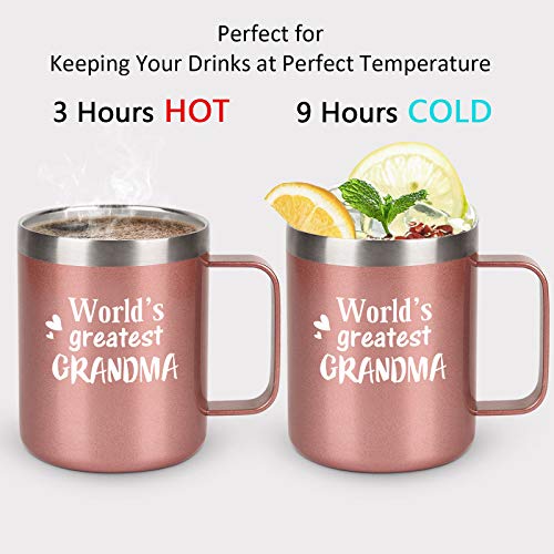 Cpskup Mother's Day Gifts, World's Greatest Grandma Stainless Steel Coffee Mug, Mother's Day Birthday Gifts For Grandma Grandmother Gigi Nana, 12Oz Insulated Travel Mug With Lid And Handle, Rose Gold #TOP3