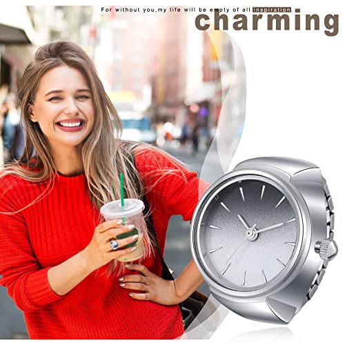Image of JewelryWe Finger Watch for Women - Stretchy Elastic Band Round Simple Dial Quartz Ring Watches for Daily and Office