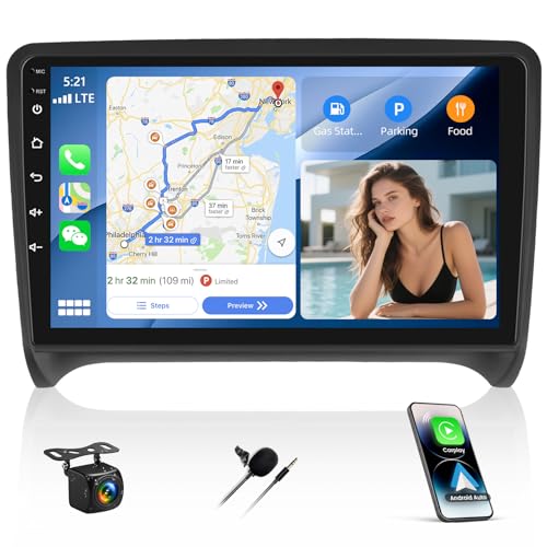 [8-Core 4+64G] CAMECHO Android 15 Carplay Autoradio pour Audi TT 2006-2014, DSP Carplay sans Fil, 9" Ecran Tactile Android Auto Bluetooth Radio avec WiFi GPS FM/RDS Mirror Link +Caméra de recul