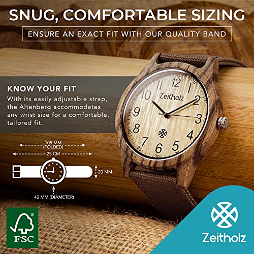 Zeitholz Unisex Wooden Watch - Altenberg Model, Handmade from 100% Natural Zebrawood with Quartz Movement - Lightweight Analog Wooden Watch for Men and Women - Adjustable Band Fits Any Wrist3