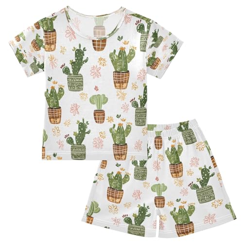 Cactus Pattern Kids Pjs Set Boys Girls Summer Short-Sleeve Sleepwear Pajamas 2PCS