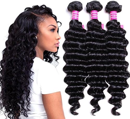 VRVOGUE Deep Wave (18 20 22 24) Brazilian Human Hair Bundles 100% Unprocessed Brazilian Virgin Human Hair Bundles Natural Color Hair Weave Human Hair Extensions