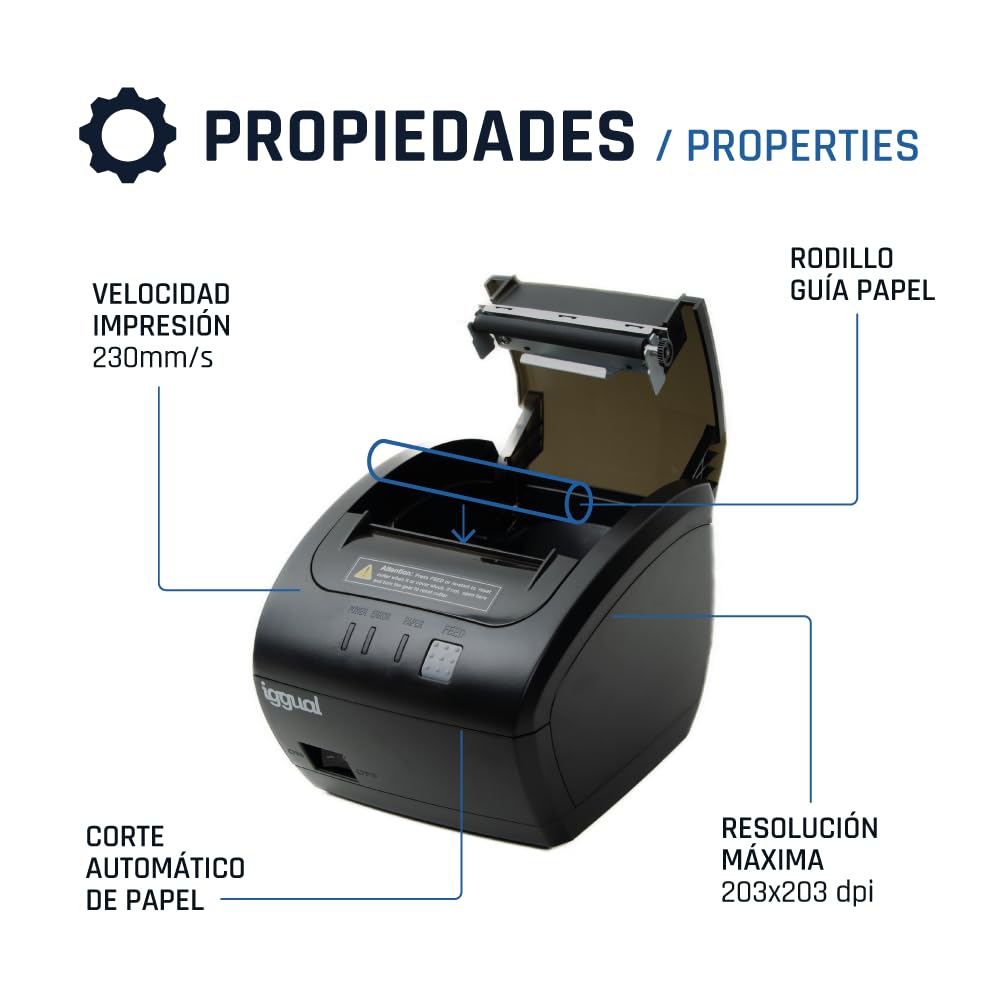 iggual Stampante termica per biglietti TP Easy 80- USB+RJ11, rotolo termico 80 mm, velocità 230mm/s, Windows,Linux, macOS. SDK :Windows Android, iOS,Emulazione ESC/POS. (14,5 x 18,9 x 14).