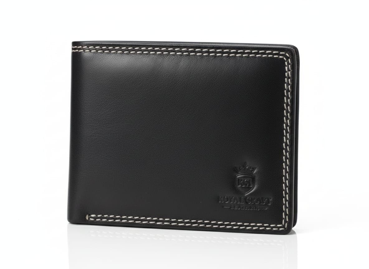 Royal Craft Premium Pure Leather Mens Wallets RFID Wallet for Men with ID Window, Card Slots and Coin Pocket (Black)-picture-14