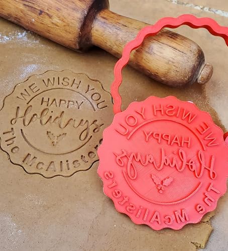 image for Generic Personalized Custom Happy Holidays Cookie Cutter Stamp With Yo