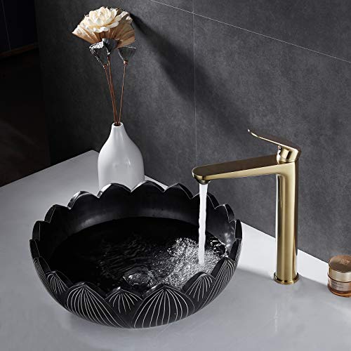 Contemporary Brushed Gold Single Handle One Hole Bathroom Vessel Sink Faucet Commercial, Lavatory Vanity Vessel Sink Mixer Tap Tall Spout Deck Mount Plumbing Fixtures - Thumbnail 2