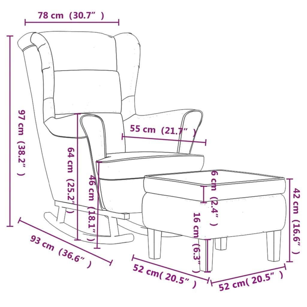 Fotel bujany z czarnego aksamitu, z płozami i taboretem z litego drewna, ergonomiczny fotel relaksacyjny do salonu, sypialni, pokoju dziecięcego, wygodny do czytania, kołysania się i relaksu