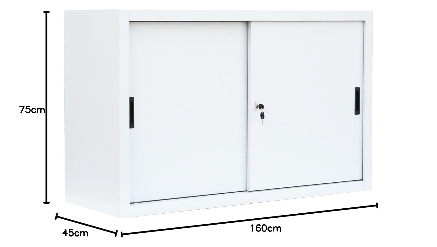 Schiebetürenschrank komplett montiert weiß 75x160x45cm (HxBxT) Schwebetürenschrank Büro Aktenschrank Sideboard aus Stahl 550137