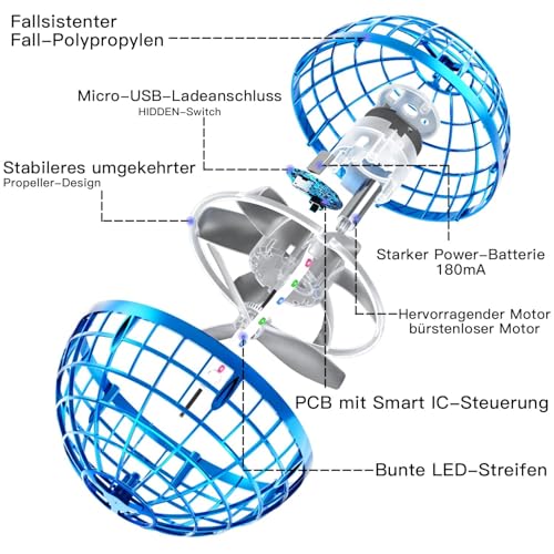 Zookao Fliegender Ball, Mini Drohne Für Kinder Flying Boomerang Ball mit LED Licht Spielzeug Geschenke für Jungen Mädchen Indoor Outdoor Cooles Flugzeug