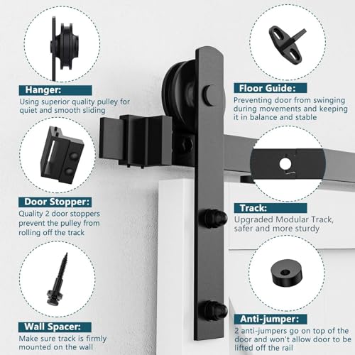 Homlux 9ft Heavy Duty Sturdy Sliding Barn Door Hardware Kit, Double Door-Smoothly and Quietly, Easy to Install and Reusable - Fit 1 3/8-1 3/4" Thickness & 27" Wide Door Panel, Black(I Shape Hanger) - Image 5