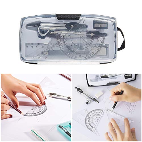 10 Pieces Geometry Set, School Maths Set Student Stationery Set Drawing Compass And Protractor Set, Rulers, Pencil Lead Refills, Eraser, Pencil Sharpener #TOP3