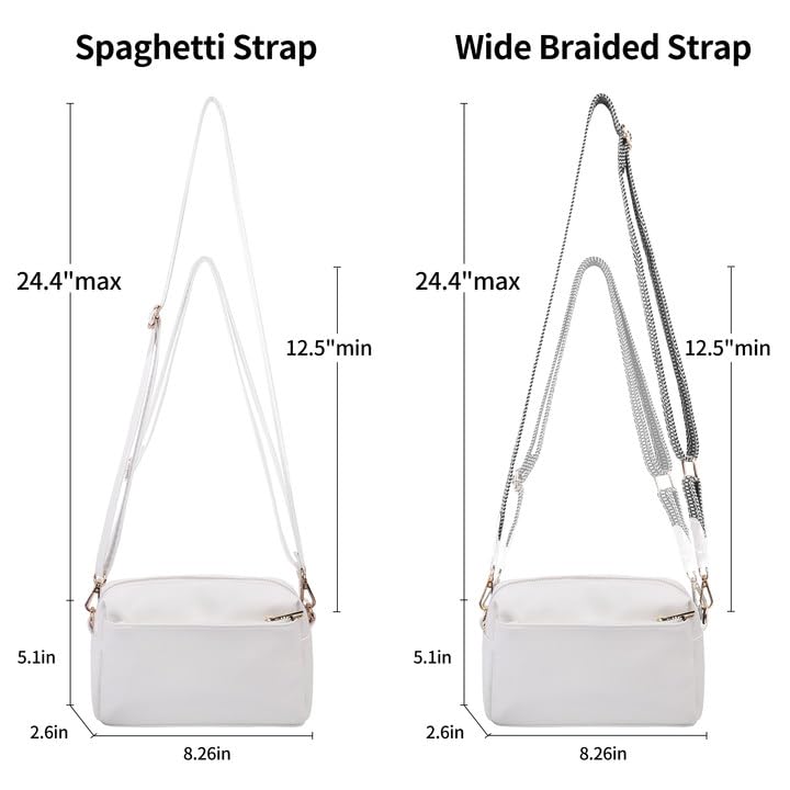 Image of VOROLO Crossbody Bag Small Leather Triple Zip Crossbody Purse Shoulder Bag with Ajustable Strap for Women White with Rope