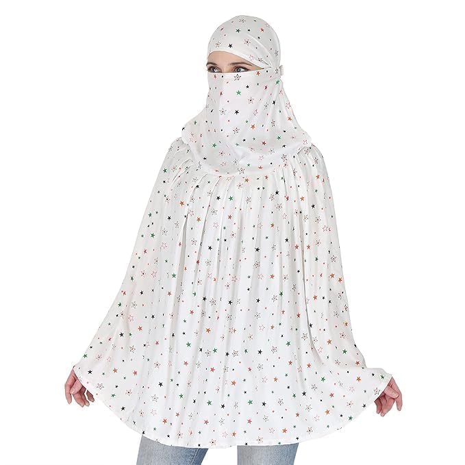 Cotton Long Scarf Cum Mask for Women & Girls | White Printed Face Cover Wrap with UV Sun Protection | Breathable Lightweight Driving Scarf for Outdoor Use | Pack of 1-picture-50