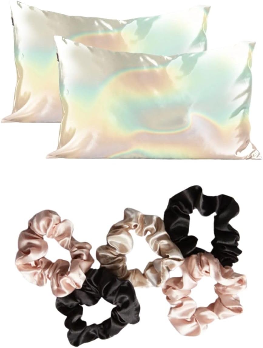 Kitsch Satin Pillowcase - Aura, 2pc & Satin Hair Scrunchies - Assorted, 5pc with Discount