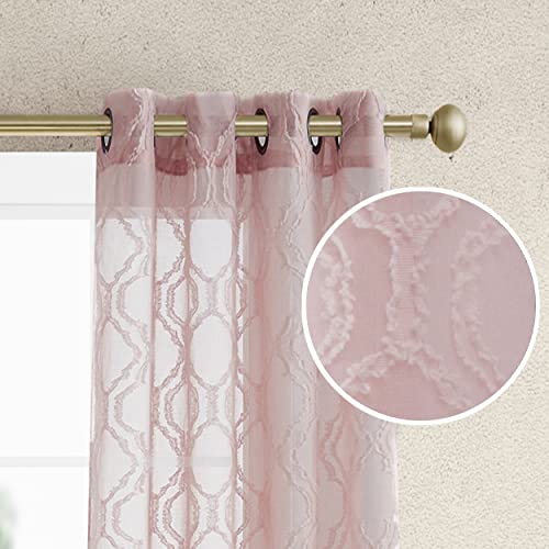 Jessica Simpson - Everyn Embellished Sheer Curtain | Window Panel Curtains | Lightweight Drapes | Set Of 2 Panels With 2 Tiebacks | Sheer | Grommet Header | Measures 52" X 96" | Blush Pink #TOP15