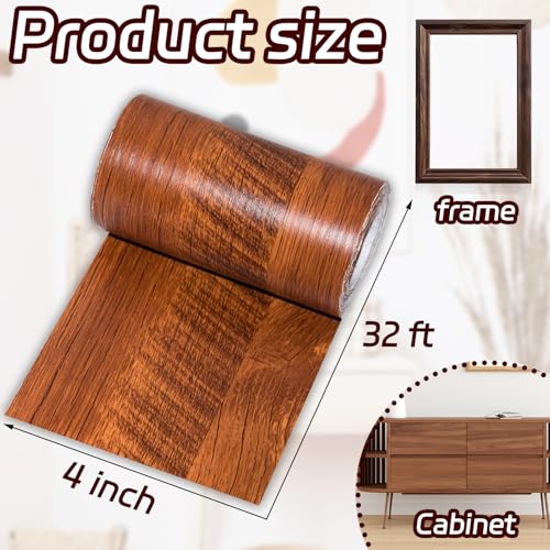 Image of 1 Roll 4 Inch X 32 ft Wood Grain Tape,Wood Contact Paper Self Adhesive Repair Patch for Furniture, Tables, Chairs, Windows, Floors, Home Decor, Handicraft DIY (Brown)