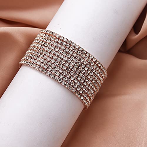 Dimishin Rhinestone Stretch Bracelet For Women Stacking Crystal Tennis Bracelet Diamond Bracelet Set (Rose Gold) #TOP1