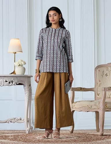Image of Amazon Brand - Myx Women's Screen Print Straight Printed Regular Cotton Short Kurti (Available in Plus Sizes)