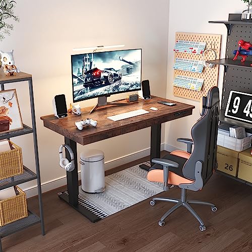 Yoimori Electric Standing Desk with Drawer,48 x 24 Inches Standing Desk Adjustable Height Desk with 12W Wireless Charging,One-Piece Wooden Desktop Sit Stand Up Desk, Memory Home Office Desks - Thumbnail 2