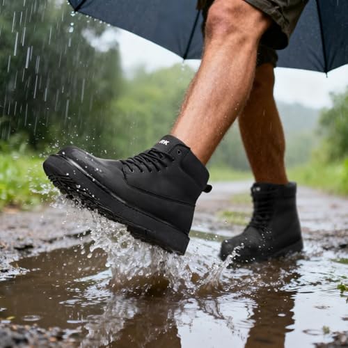 Image of LARNMERN Soft Toe Work Boots Men Waterproof Non Slip Hiking Tactical Motorcycle Chukka Boot 6 Inch Leather Comfortable Shoes