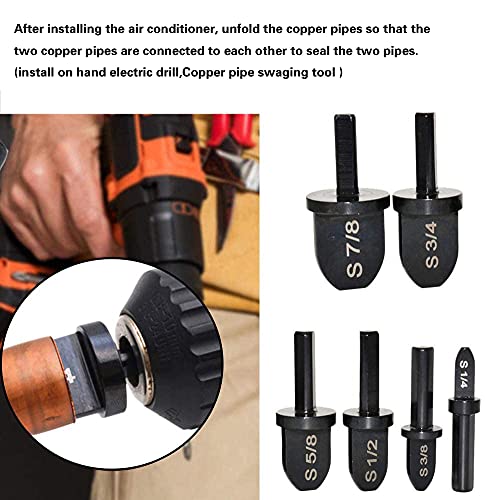 Swaging Tool Drill Bit Set, Hvac Tools, 6Pcs Professional Manual Copper Pipe Swage Tool Drill Bit Triangular Handle, Repairing Set Include 7/8'', 3/4'', 5/8'', 1/2'', 3/8'', 1/4'' Bits #TOP3