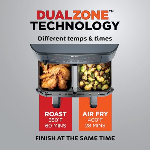 Ninja Termômetro Air Fryer assado, fritura a ar, fritar, reaquecer, manter quente, 10 em 1, batatas fritas, alimentos congelados, vegetais e carne, refeições rápidas, refeições saudáveis, menos óleo