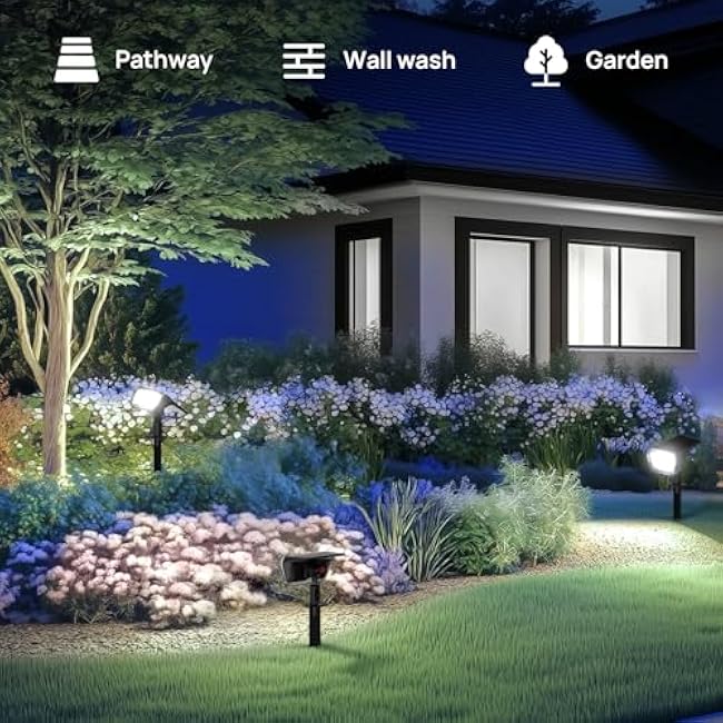 Linkind Solar Spot Lights Outdoor, 60 LEDs Solar Lights Outdoor Waterproof IP67 with 30% Conversion Rate, Ideal for Landscape, Garden, Yard, Pathway (4 Pack, Cool White)