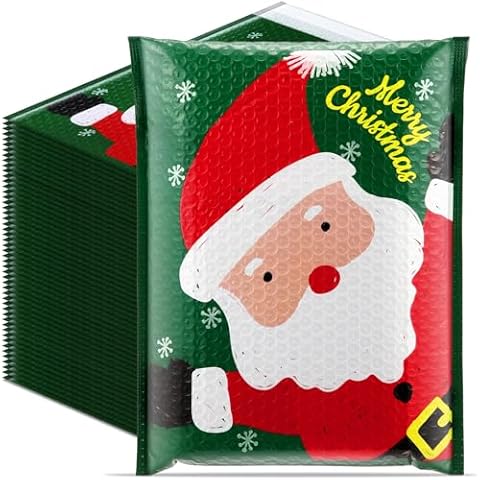 Watersay 30 Pcs Large Christmas Poly Bubble Mailers 10 x 13 Inch Christmas Padded Envelopes Self Adhesive Retailer Holiday Shipping Bags Red Classic Santa Claus for Small Business Christmas Gift Cover