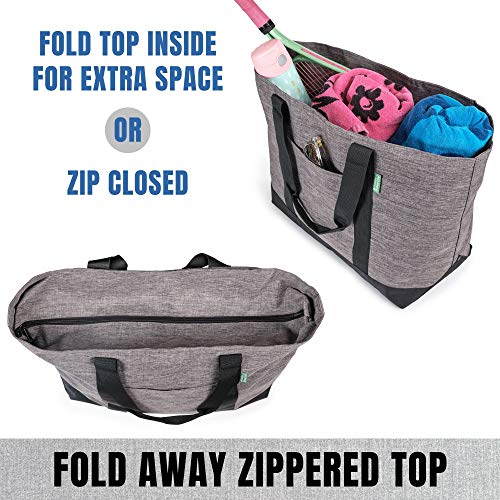 X-Large Tote Bag For Women or Men – Premium 22" Carry-All Bag With Foldaway Zipper Top – For Work, Gym, Pool, Teachers, Nurses – Stylish, Durable Utility Tote For Daily Use (Slate)4