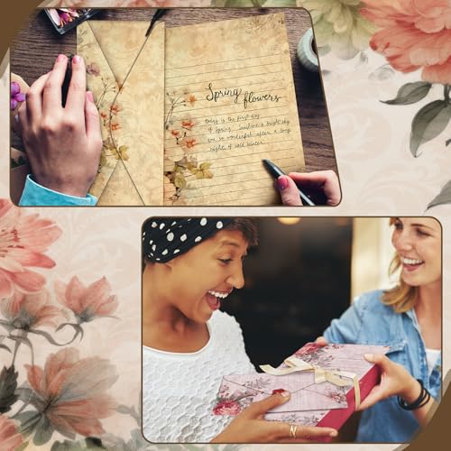 Image of TaoBary 160 Pcs Vintage Floral Stationery Paper and Envelopes Set 50 Double Sided Lined Stationery Paper with 50 Matching Envelopes and 60 Round Dot Sticker 8.5 x 11'' Letter Writing Kit, 10design