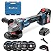 DongCheng Akku-Winkelschleifer 18V, Ø 125mm, 1000W, bürstenloser Motor, 3 Drehzahlstufen, Schnellspannschutz, Anti-Vibrationsgriff, inkl. 2 Schleif-, 2 Fächer-, 2 Trennscheiben, 4.0Ah Akku & Ladegerät