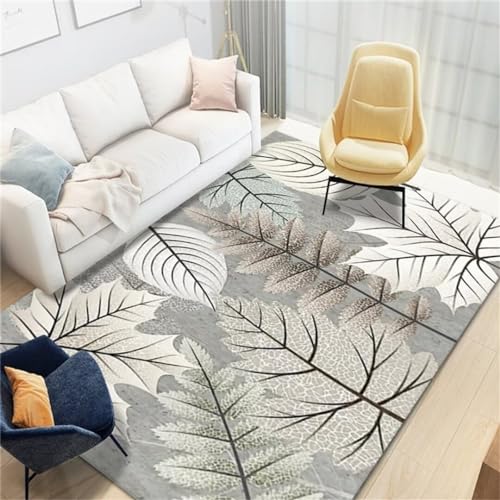 Tapis de sol gris 140x200cm lavable à motif feuilles