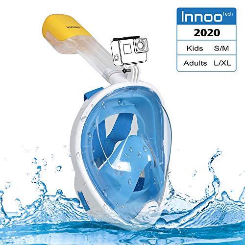 Innoo Tech Máscara de esnórquel de cara completa, 180 ° para buceo, para niños y adultos, máscara de esnórquel, cara completa, antivaho con soporte para cámara S/M Azul-s
