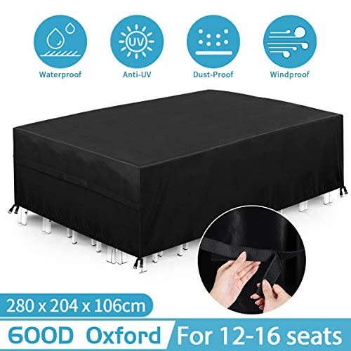 Kdy Outdoor Patio Furniture Covers Waterproof Extra Large Set Table Rectangular With 4 Windproof Buckles No Tears Anti Uv Fading (600D Oxford Fabric, 110 Inchx80 Inchx41 Inch) #TOP2