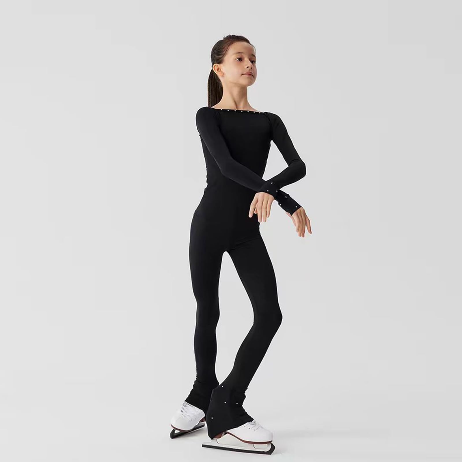 LIUHUO Eiskunstlauf-Anzug, Hose, Jacken, Mädchen, Damen, bequeme Trainingskleidung, Schwarz