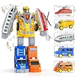TEMI Truck Robot Kids Toys for 3 4 5 6 7 Year Old Boys, girls - 5 Pack Construction Vehicles Transform Robot Action Figure, STEM Building Cars Toddler Toys for Kids Ages 3-8, Gifts for Birthday