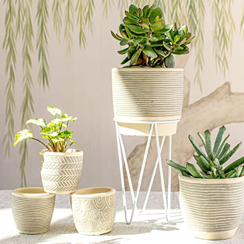 Sass & Belle Grey Striped Planter With Wire Stand, Grey,white, M - Image 3