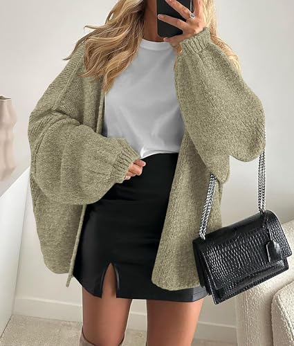 Image of PRETTYGARDEN Womens Oversized Cardigan Sweaters 2026 Fall Long Lantern Sleeve Knit Open Front Lightweight Sweater
