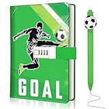 Tagebuch mit Schloss, Tagebuch Jungs Kinder - Motiv Torschuss, Notizbuch Kinder, Ostern Geburtstag Geschenke für Jungen 8 9 10 11 12 13 14 15 16 Jahre, Schule Fußball Tagebuch mit Code für Teenager