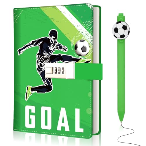 Diary with Lock for Boys Girls Ages 8-12, Soccer Diary Locked Journal Notebook with Pen for Writing, Teenagers Secret Journal Back to School Graduation Birthday Gifts for 6 7 8 10 12 16 Year Old Boy