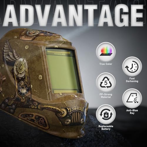 Image of YESWELDER Large View Auto Darkening Welding Helmet, Blue Light Blocking, 1 /1 /1 /1 True Color Solar Powered Welder Hood Mask with 4 Arc Sensors, Wide Shade 3 /5-9 /9-13 for TIG MIG ARC Cut and Grind